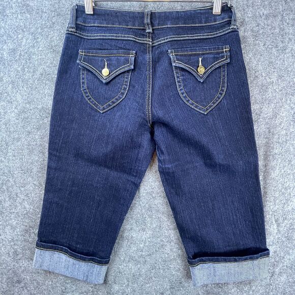 Southpole Jean Shorts Womens 7 Blue Butterfly Embroidered Cuffed Y2K 90s Stretch - Picture 3 of 9